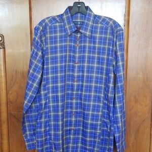 Stone Rose Dress Shirt,Cobalt Blue/Brn Plaid, sz 1